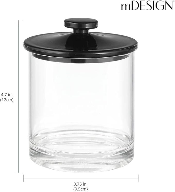 mDesign Small Modern Apothecary Storage Organizer Canister Jars - Acrylic Containers for Bathroom, Organization Holder for Vanity, Counter, Makeup Table, Lumiere Collection, 2 Pack, Clear/Black