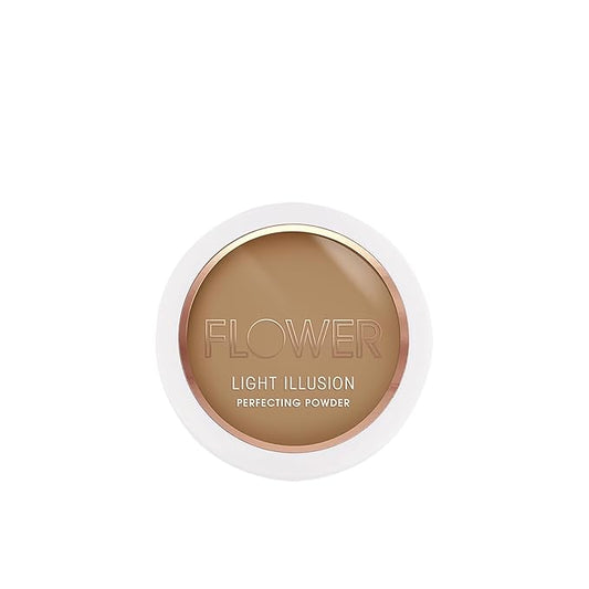 FLOWER Beauty By Drew Barrymore Light Illusion Perfecting Powder - Powder Foundation + Setting Powder for Makeup - Medium Buildable Coverage - Natural Glow + Flawless Finish - Mirror + Sponge Include d (Mocha)-BrightBean Baby