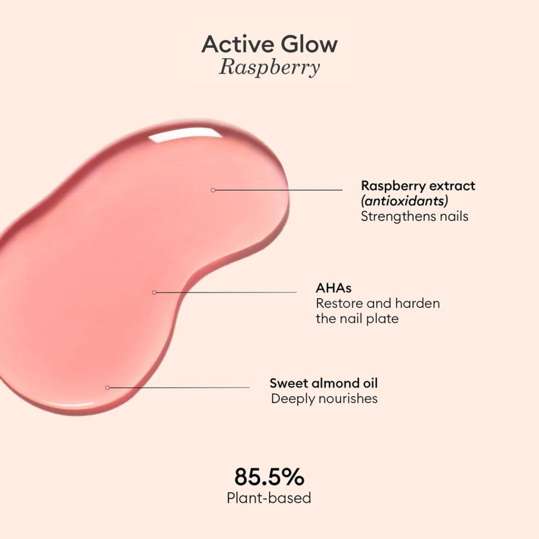 Manucurist Active Glow Raspberry Nail Polish & Care - Ultra-Glowy 2 in 1 Nail Concealer & Care - Plant-Based Ingredients: Sweet Almond Oil, Raspberry for Nourished Nail Rosy Mirror-Like Shine-BrightBean Baby