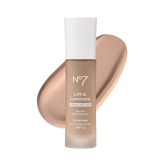 No7 Lift & Luminate Triple Action Serum Foundation - Liquid Makeup with SPF 15 for a Dewy, Glowy Base - Radiant Formula for Mature Skin - Cool Vanilla (1 Fl Oz)-BrightBean Baby