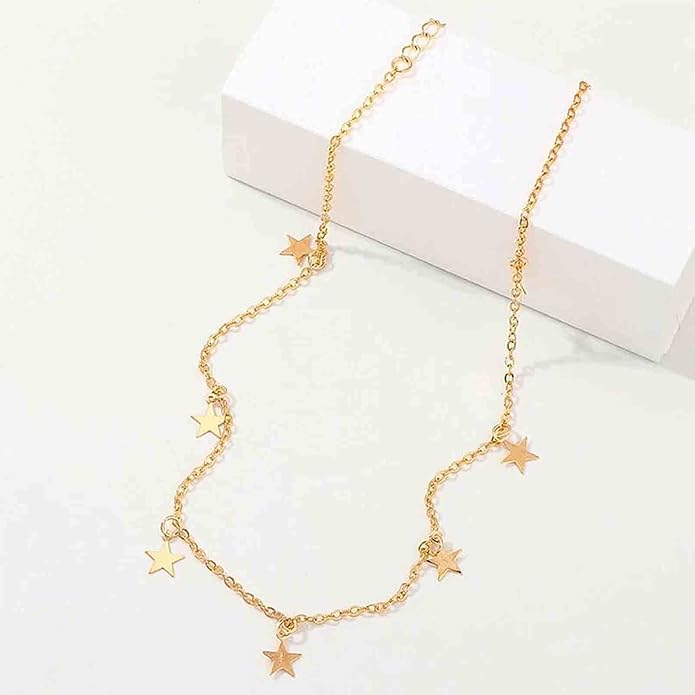 Boho Star Choker Necklace Gold Star Dangle Necklace Chain Short Minimalist Necklace Gold Collarbone Necklace Jewelry for Women Gifts-BrightBean Baby