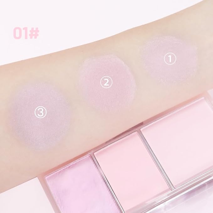 3 IN 1 Brown Nude Face Highlight Bronzer Powder Palette for Face Cheeks Contour Brightening, Buildable Matte Coverage Natural Makeup,Ultra Sculpt Nose Shadow Eyeshadow Primer-Pink-BrightBean Baby