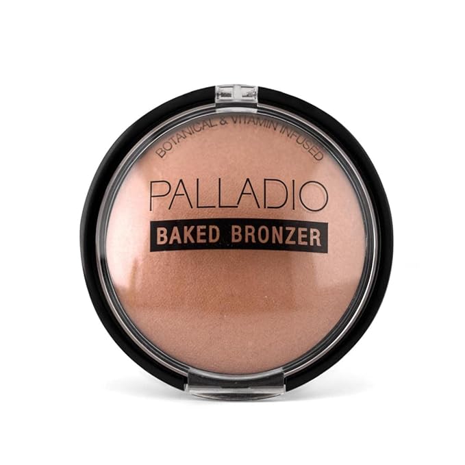 Palladio Baked Bronzer, Highly Pigmented and Easy to Blend, Shimmery Bronzed Glow, Use Dry or Wet, Lasts all day long, Provides Rich Tanning Color Finish, Powder Compact, Atlantic Tan-BrightBean Baby