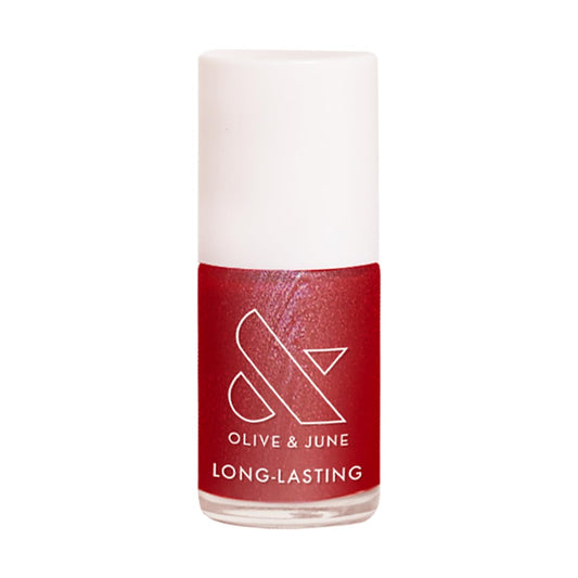 Olive & June Long Lasting Nail Polish | Plump Gel-Like Finish No Lamp Needed | Lasts up to 10 days | Salon-Quality at Home | 15-Free Vegan Cruelty-Free Chip-Resistant Shine | Ruby Shimmer Metallic Red-BrightBean Baby