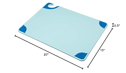 San Jamar Saf-T-Grip Plastic Cutting Board with Safety Hook, 15" x 20" x 0.5", Blue