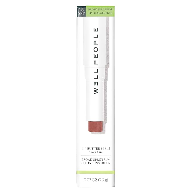 Well People Lip Butter SPF 15 Tinted Balm, Hydrating Lip Balm For Sun Protection & A Hint Of Color, Infused With Zinc, Vegan & Cruelty-free, Peach-BrightBean Baby