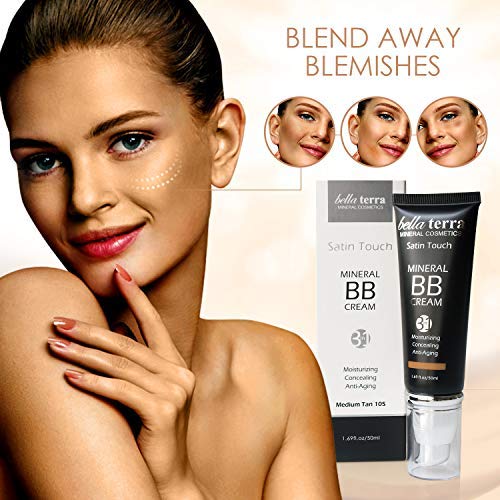 Bellaterra Cosmetics Mineral BB Cream - Tinted Moisturizer & Foundation, Hypoallergenic, Buildable Coverage, Oil-Free, Non-Comedogenic, Vegan, 1.69oz, Medium Tan 105-BrightBean Baby