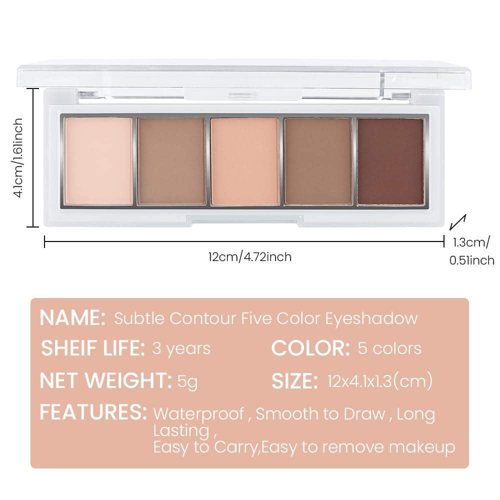 AMY'S DIARY Neutral Nude Brown Eyeshadow Palette Makeup, 5 Colors Cool-Toned Velvety Matte Finish, Nude Taupe Eye Shadows, for Brown Eyes Long Lasting Naturing-Looking (#01)-BrightBean Baby