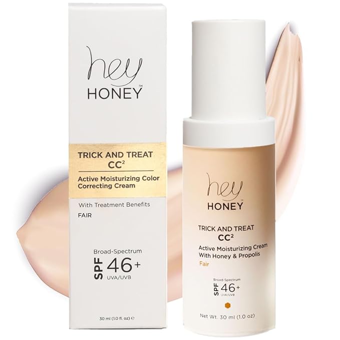 Hey Honey Trick and Treat CC² Cream SPF 46 | Active Moisturizing Color Correcting Cream with Honey & Propolis | Best Cover For Rosacea, Skin Redness & Mature Skin | Cruelty-Free | 1 oz (Fair Tone)-BrightBean Baby