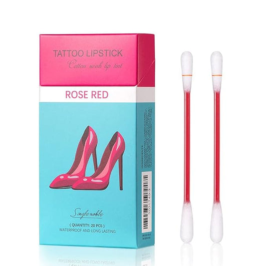 FLIPNEX 20Pcs Cotton Swab Tattoo Lipstick, Tattoo Lipstick Cotton Swab Lip Tint, Waterproof and Long Lasting Liquid Non-Stick Portable Lip Gloss (Rose)-BrightBean Baby
