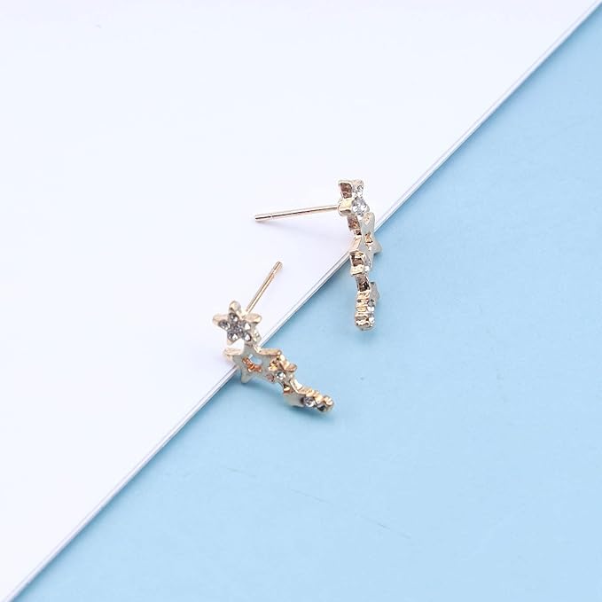 Bohemia Star Climber Crawler Earrings Gold Crystal Star Ear Climber Earrings Cluster Star Studs Earring Festival Earrings Jewelry for Women and Girls (Gold)-BrightBean Baby
