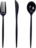 PULOTE 150PCS Black Plastic Silverware Set Disposable - Heavy Duty Black Plastic Cutlery - Black Plastic Utensils Set Include 50 Forks,50 Spoons,50 Knives for Party&New Year