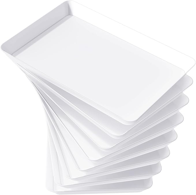 Lifewit Plastic Serving Tray for Party Supplies, 15" x 10" White Trays for Serving Food, Reusable Large Platter for Buffet, Fruit, Dessert, Snack, Veggie, Kitchen and Outdoor Use, Rectangle, 8 Pcs