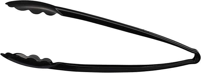 [Black Tongs 12'' Inches] Plasticpro 12'' Serving Tongs Heavy Duty Reusable Kitchen and BBQ Black Serving Tongs for party's, Caterings, Events, Buffet, Weddings, And every Day use Pack of 12