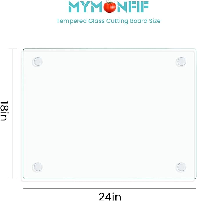 Tempered Glass Cutting Board for Kitchen, Clear Glass Board for Countertop, with Non-Slip Feet, Heat Resistant, Extra Large Size 18x24" 1Pcs
