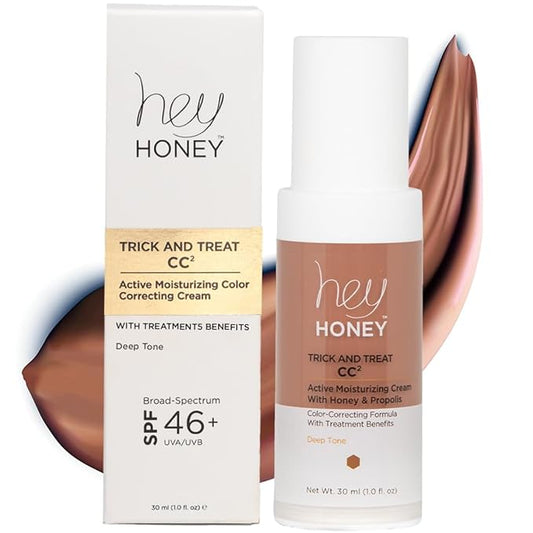 Hey Honey Trick and Treat CC Cream SPF 46 | Active Moisturizing Color Correcting Cream with Honey & Propolis | Best Cover For Rosacea, Skin Redness & Mature Skin | Cruelty-Free | 1 oz (Deep)-BrightBean Baby
