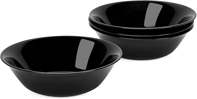 25OZ Cereal Soup Bowl Set of 4, Opal Glass 7.5 inch Black Bowls for Ramen, Noodle, Salad, Fruit, Dishwasher and Microwave Safe
