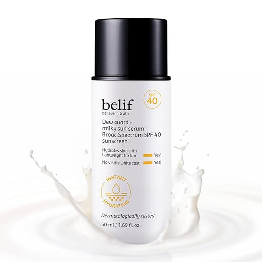 belif Milky Niacinamide Sunscreen SPF 40 – Lightweight & Invisible Sun Serum for Face with 7 Types of Hyaluronic Acid | No White Cast, Non-Comedogenic, Hydrating, Makeup-Gripping Primer (1.69 fl.oz)-BrightBean Baby