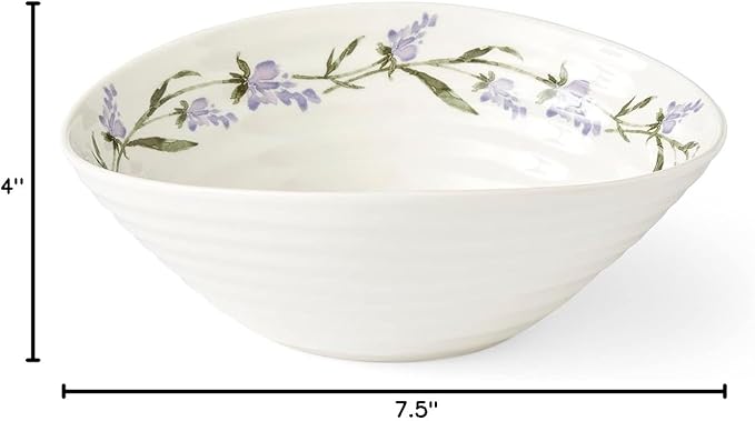 Portmeirion Sophie Conran Lavandula Cereal Bowl - 7.5 Inch Porcelain Soup & Ice Cream Bowls with Lavender Spring Design, Ripple Texture, Freezer to Oven Safe Dinnerware Collection