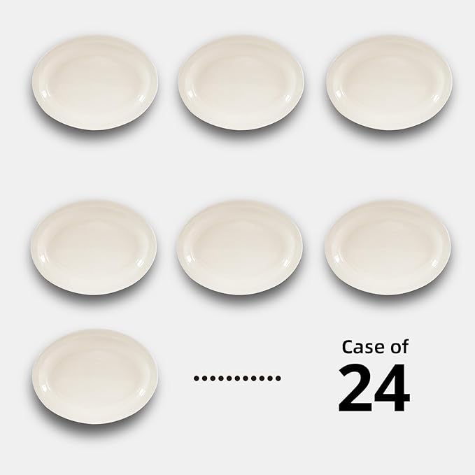 Stoneware Narrow Rim Commercial Grade Dinnerware, America White, Oval Platter 9.5" x 7.25", Cae of 24