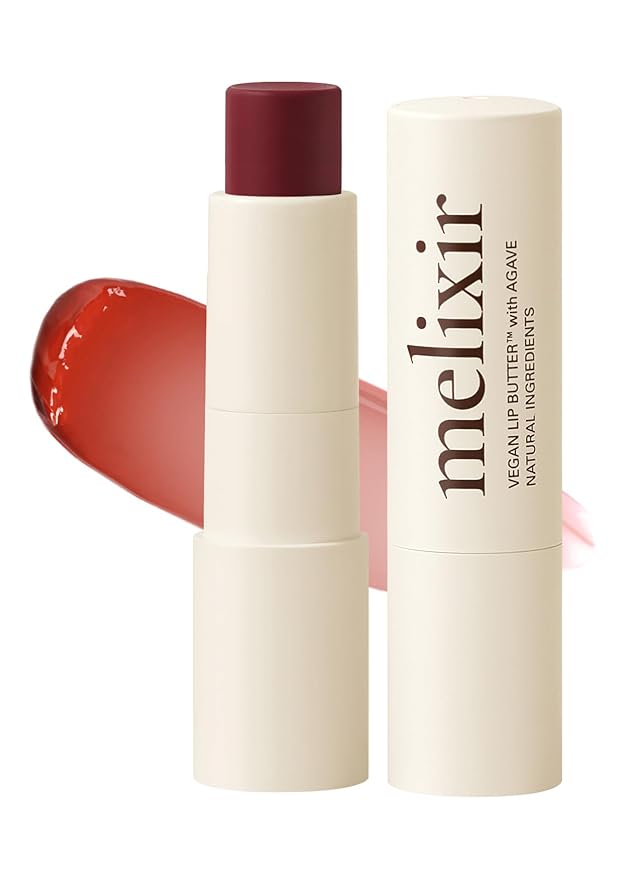 Melixir Vegan Lip Butter #06 Lust Red (+11 more colors), Deep Nourishing Tinted Lip Balm for Dry Lips, Bee-Free, Petrolatum-Free, Plant-Based, Hydrating for Cracked & Chapped Lips, Travel Essentials-BrightBean Baby
