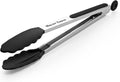 600℉ Heat Resistant Kitchen Tongs for Cooking with Silicone Tips,Maywe Tanso 12-Inch Stainless Steel Locking Cooking Tongs Food Tongs for BBQ,Cooking,Salad and Serving Food,Heavy Duty,Non-Stick,Black