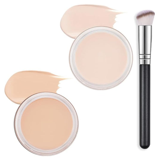 Kaely 2Pcs Pot Concealer Full Coverage Set,under Eye Brightener Concealer for Conceals Dark Circles,Waterproof Foundation Face Makeup Brush Kit,Color Correcting Concealer,01+02-BrightBean Baby