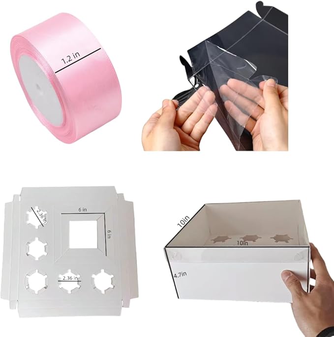 Bento Cake and Cupcake Box 2-in-1 4-inch Cake and 5 Cupcakes Box 5 Sets with One Wide Roll of Ribbon for Family Dinner Birthday Party Picnic Gift (faskdfh)