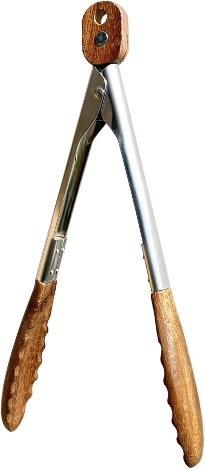 H&Zebrabro Food Tongs with Wood Tip, Salad Tong for Cooking, Serving, Grill, Kitchen Tongs Stainless Steel Handle, Kitchen Tools Set (Small)