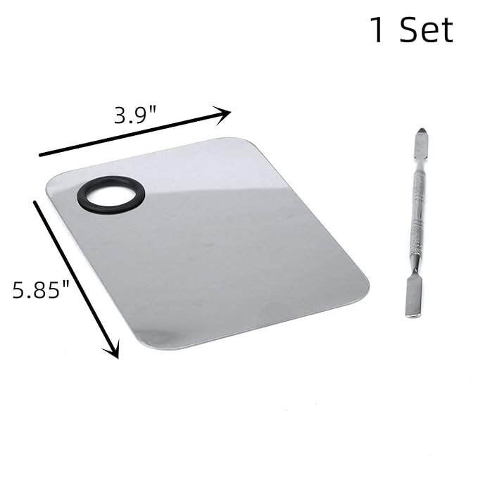 Stainless Steel Professional Beauty Palette,Large Square and Half Moon Color Palette，Silver，with Color Stick,1 SET-BrightBean Baby