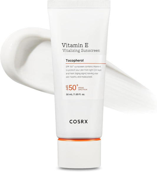 COSRX Vitamin E Vitalizing Face Sunscreen SPF 50, 1.69 fl oz, SPF Moisturizer, Lightweight under Makeup, Travel Essentials, Summer Essentials, Korean Skin Care, Korean Sunscreen for Face-BrightBean Baby