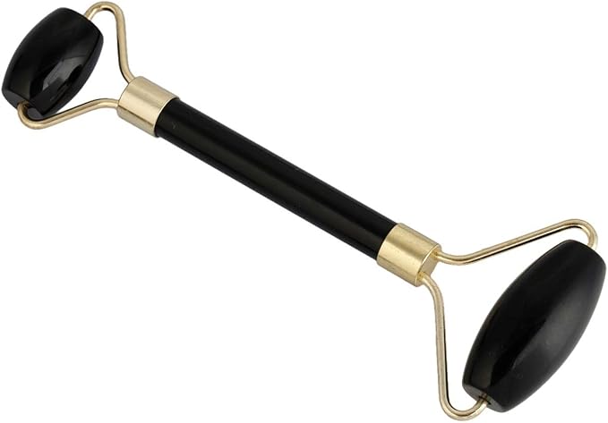 Rockcloud Natural Crystal Stone Roller Massager Double Neck Face & Neck Massage Therapy Anti-Aging Wrinkle Healing Slimming Skincare Tool,Black Obsidian-BrightBean Baby