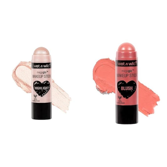 wet n wild MegaGlo Makeup Stick Bundle - When The Nude Strikes & Pink Floral Majority, Buildable Color, Versatile Use-BrightBean Baby