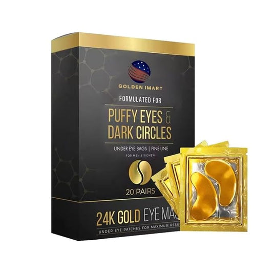 Under Eye Patches for Dark Circles - 24k Gold Eye Mask for Luxurious hydrating eye patches (20 Pairs) Gold Eye Patches for Puffy Eyes Brightening, Anti-Aging Wrinkles, for both genders-BrightBean Baby