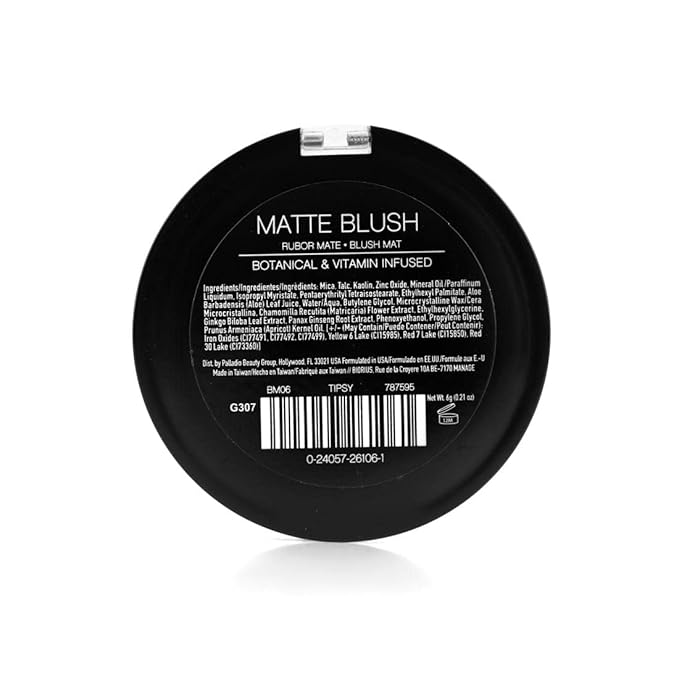 Palladio Matte Blush, Brushes onto Cheeks Smoothly, Soft Matte Look and Even Finish, Flawless Velvety Coverage, Effortless Blending Makeup, Flatters the Face, Convenient Compact, Tipsy-BrightBean Baby