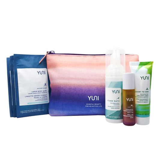 YUNI Beauty Natural Travel Essentials Kit (7pc kit) Beauty On the Run Travel Size Body Care Kit - Cleanse, Refresh, Hydrate - Save Time - All Natural, Paraben-Free, Cruelty-Free-BrightBean Baby