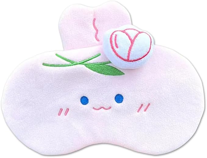 PERFECTSIGHT Rabbit Sleep Eye Masks, Cute Plush Sleep Eye Cover Lightweight Adjustable Eyeshade Faux Fur Mask Cover for Women Men Sleep Travel Nap, Pink Bunny Tulip-BrightBean Baby