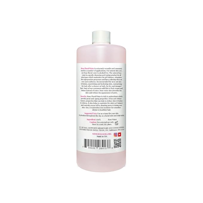Well's Oil Rosewater Mist Spray (32 Fl oz) – Hydrates, Soothes & Refreshes | 100% Natural | No Chemical | for All Skin and Hair Types-BrightBean Baby