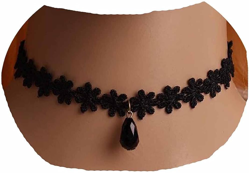 Black Choker Necklace Crystal Necklace Chain Short Collar Necklace Jewelry for Women and Girls-BrightBean Baby