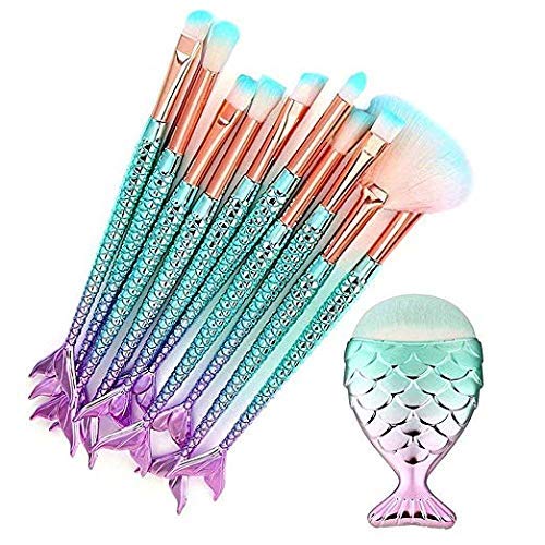 Funfunman Makeup Brushes 11PCS Make Up Foundation Eyebrow Eyeliner Blush Cosmetic Concealer Brushes(Mermaid Colorful)-BrightBean Baby