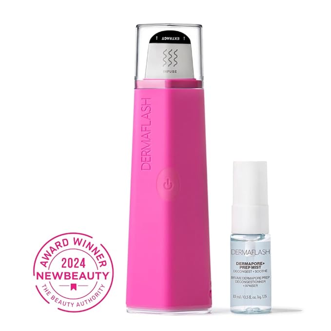 DERMAFLASH DERMAPORE+™ Ultrasonic 2-in-1 Pore Extractor and Serum Infuser, Pop Pink-BrightBean Baby