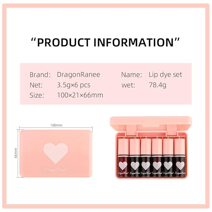 Miniling 6 Colors Lip Tint Stain Set，Korean Gloss Plumping Mini Liquid Lipstick，Multi-use and Cheek Tint，Long lasting Non-Stick Cup Waterproof, High Pigment, Vivid Color, Makeup, 1.0 Count-BrightBean Baby