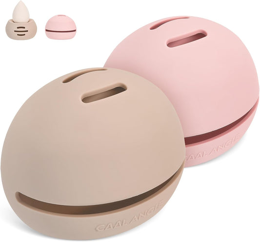 2Pcs Makeup Sponge Holder Silicone Beauty Sponge Holder Makeup Blender Case for Travel 2 in 1 Stand Storage For Quick Drying Khaki+Pink-BrightBean Baby