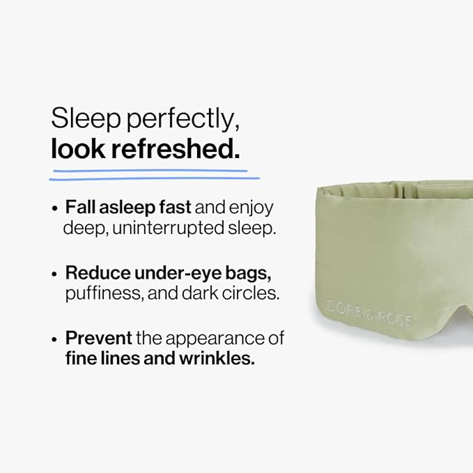 Dore & Rose Deep Sleep Mask Light Blocking, 23 Momme Mulberry Silk Eye Mask, Ultra Soft, Adjustable - Travel Sleeping Mask for Men & Women - Olive-BrightBean Baby