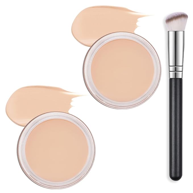 Kaely 2Pcs Pot Concealer Full Coverage Set,under Eye Brightener Concealer for Conceals Dark Circles,Waterproof Foundation Face Makeup Brush Kit,Color Correcting Concealer,02+02-BrightBean Baby