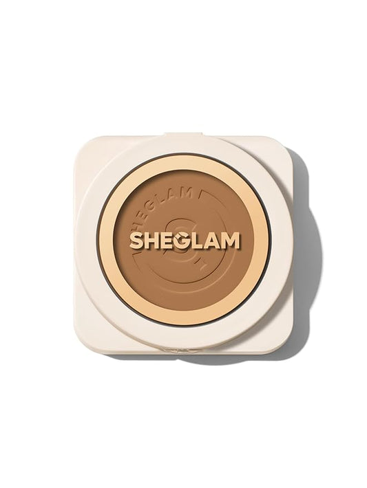 SHEGLAM SKin-Focus Full Coverage Powder Foundation Oil-Control Lightweight Face Pressed Powder Makeup-Cappuccino-BrightBean Baby