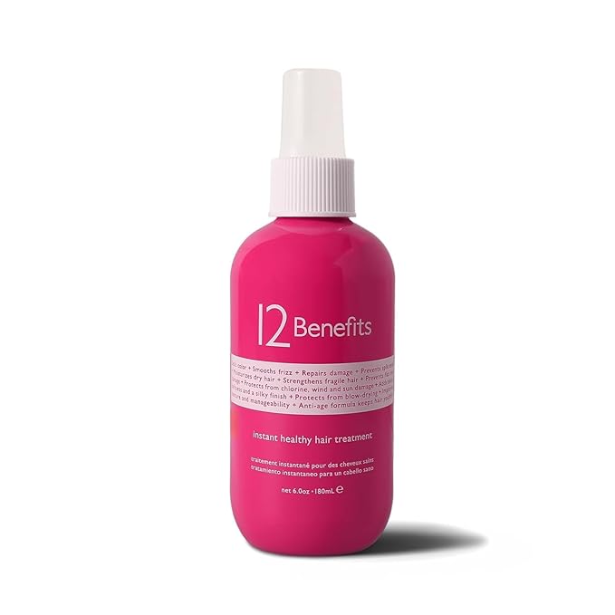 12 Benefits Leave-In Conditioner Spray – Instant Healthy Hair Treatment, Anti-Frizz, Detangles, Strengthens & Repairs, Heat Protection with Quaternium 39 & Silk Fibre Protein, 6 Fl Oz-BrightBean Baby
