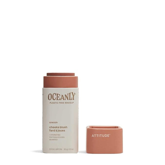 ATTITUDE Oceanly Lightweight Blush Stick, Titanium Dioxide-Free, EWG Verified, Plastic-Free, Vegan & Cruelty-free Makeup, Ginger, 0.3 Ounces-BrightBean Baby