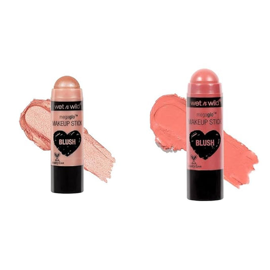 wet n wild MegaGlo Makeup Stick Bundle - Peach Bums & Pink Floral Majority, Buildable Color, Versatile Use-BrightBean Baby