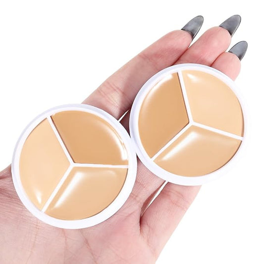Kaely 2Pcs Tri Color Concealer Pot,Color Correcting Concealer for Dark Circles Spots,Cream Concealer Full Coverage,Foundation Contour Makeup Palettes,under Eye Brightener corrector de ojeras,01-BrightBean Baby